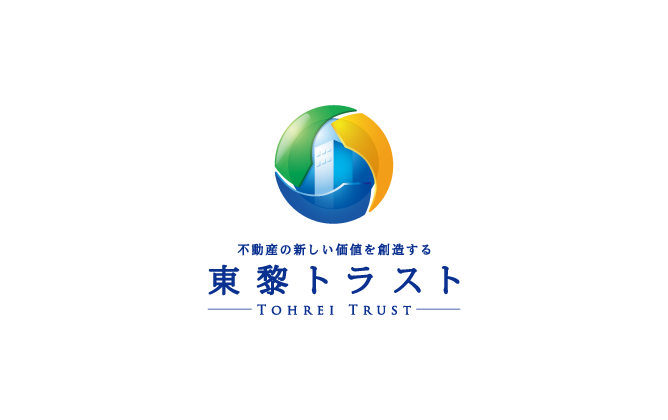 不動産業と立体的と青のロゴ