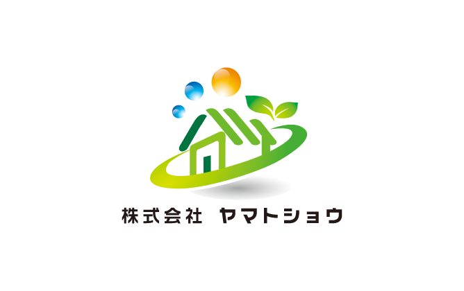建築/建設/設備/設計/造園と立体的と緑のロゴ