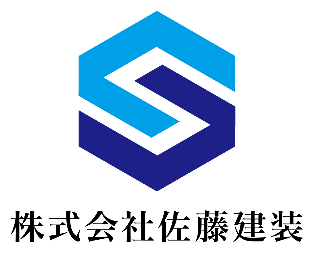 建築／建設／設備／設計／造園と堅め／堅実と青のロゴ